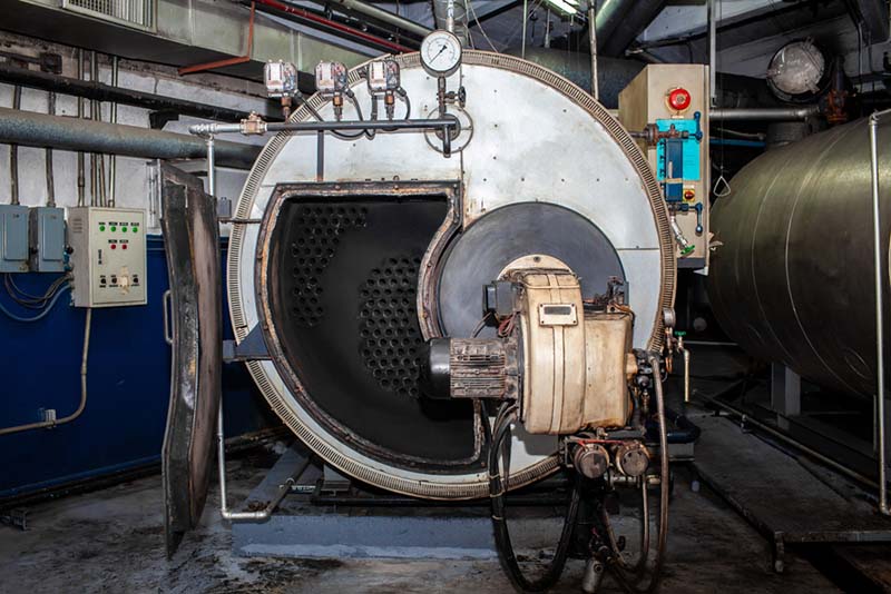 Fire,Tube,Boiler,Front,Side,Open,For,Maintenance.